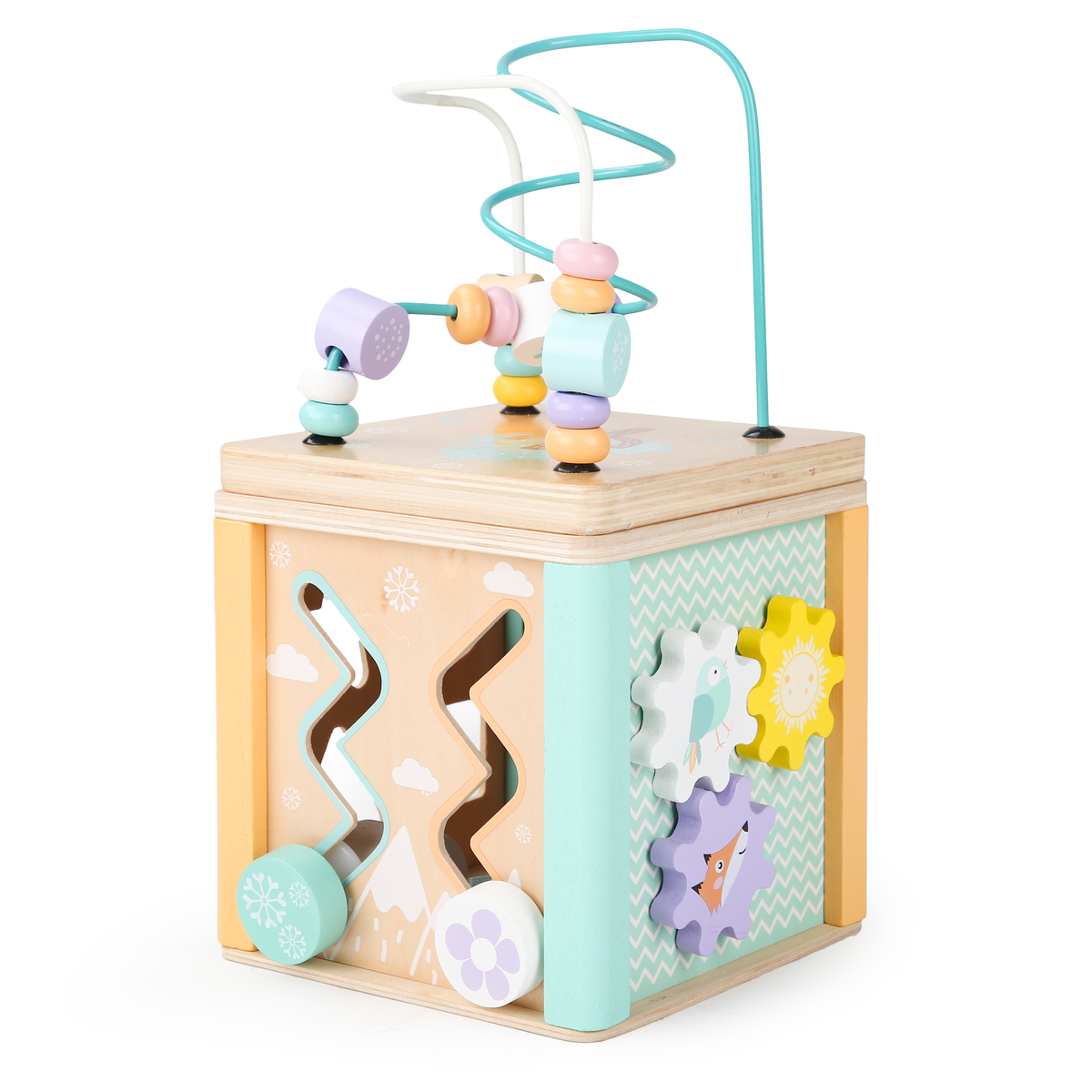 Obrázok ECOTOYS Eco toys Edukačná drevená kocka s labyrintom 5v1, pastel