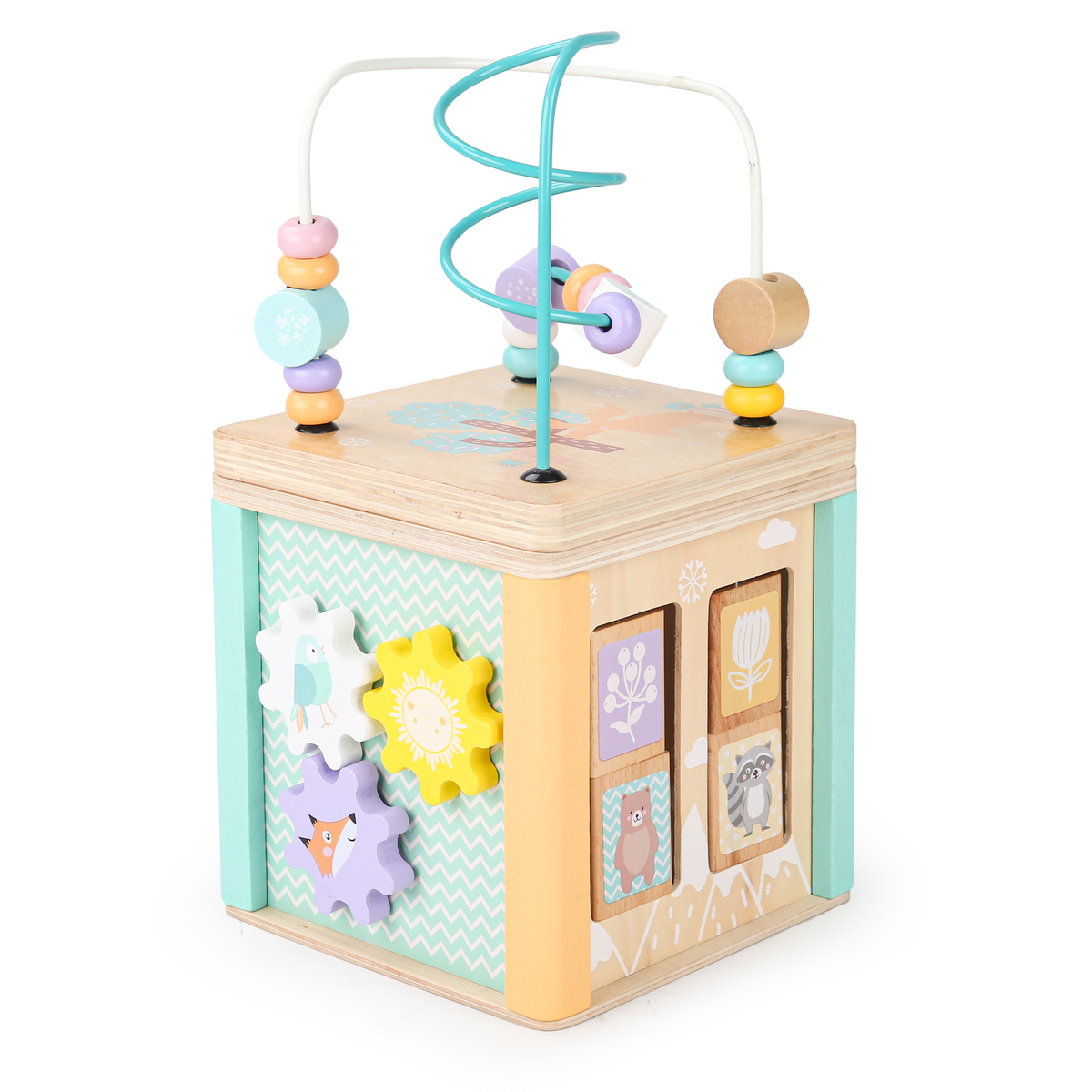 Obrázok ECOTOYS Eco toys Edukačná drevená kocka s labyrintom 5v1, pastel