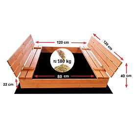 Uzatvárateľné pieskovisko s lavičkami 120 x 120 - impregnované, Ourbaby®