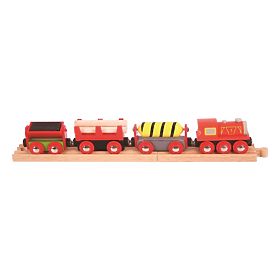 Bigjigs Rail Nákladný vlak červený + 3 koľaje, Bigjigs Rail